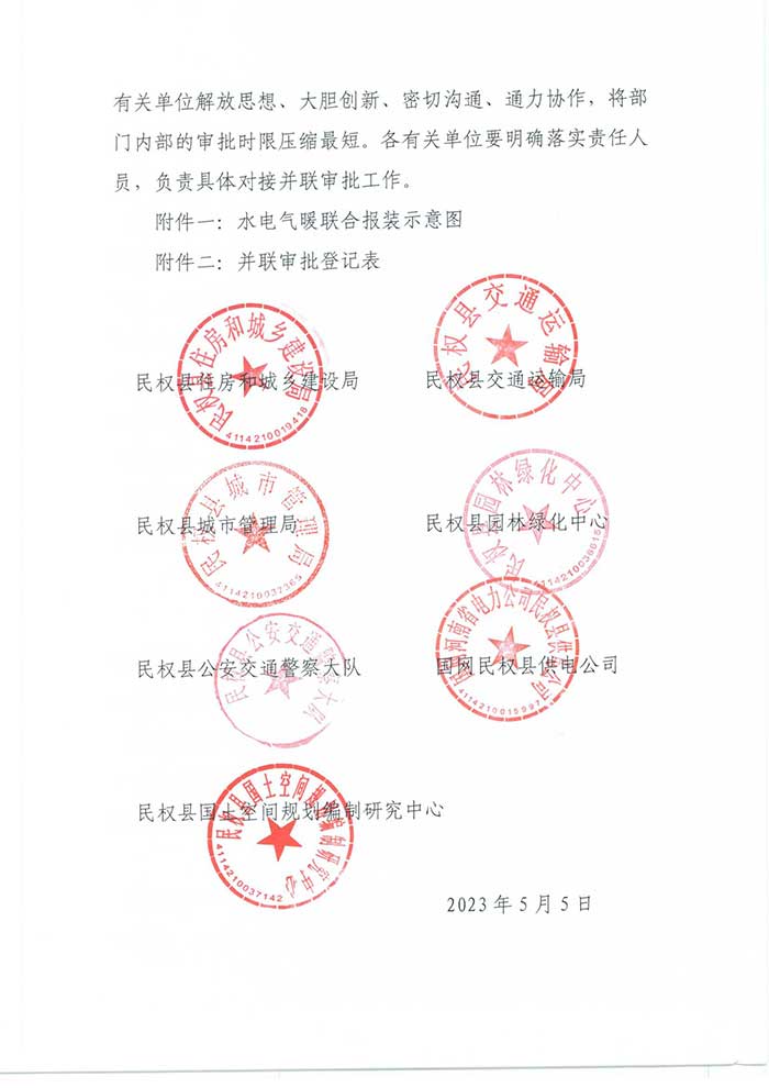 關(guān)于印發(fā)《民權(quán)縣水電氣暖并聯(lián)審批實施方案》的通知的公示