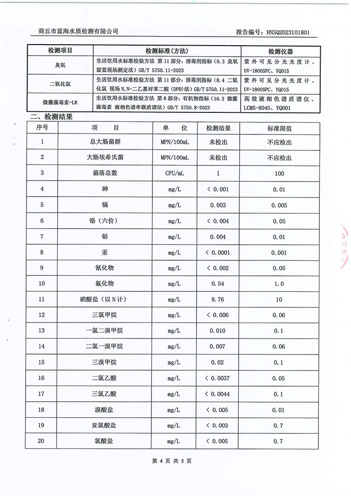 關(guān)于民權(quán)縣水務(wù)公司水質(zhì)檢測報(bào)告的公示