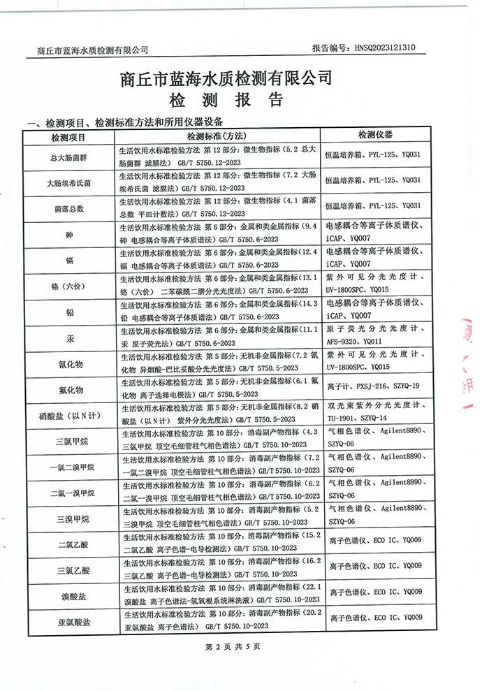 關(guān)于民權(quán)縣水務(wù)公司水質(zhì)檢測報告的公示