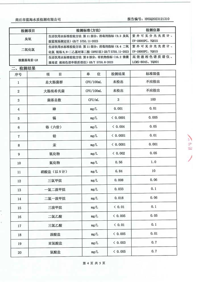 關(guān)于民權(quán)縣水務(wù)公司水質(zhì)檢測報告的公示
