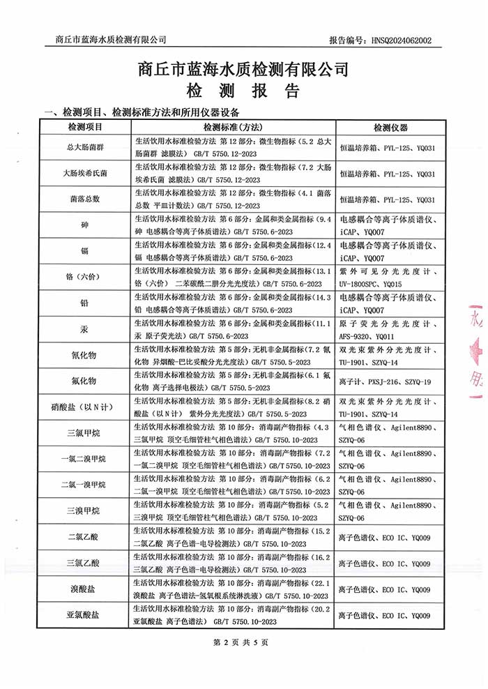 關于民權縣水務公司2024年6月水質(zhì)檢測報告的公示